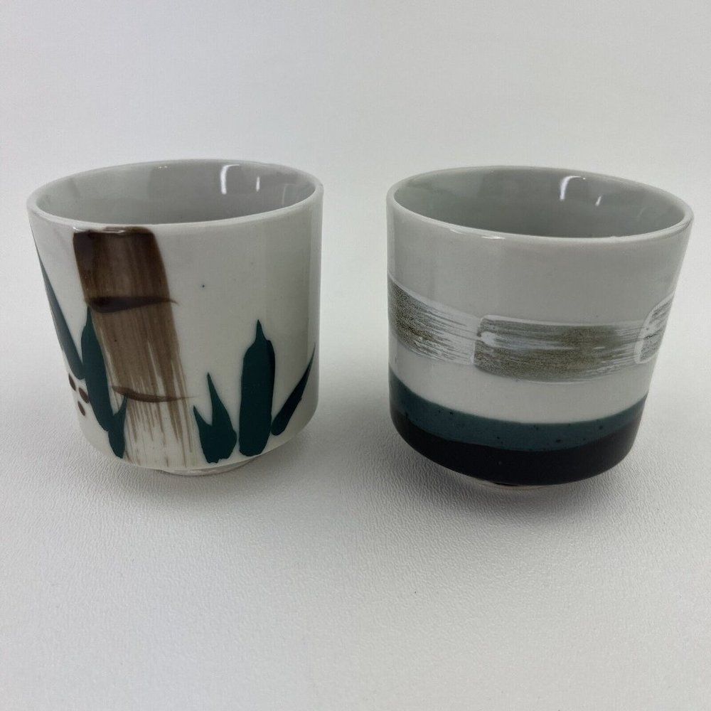 Vintage Japanese Tea Cups Saki Cups Sauce Cups Ceramic Set Of 2 Hand Painted